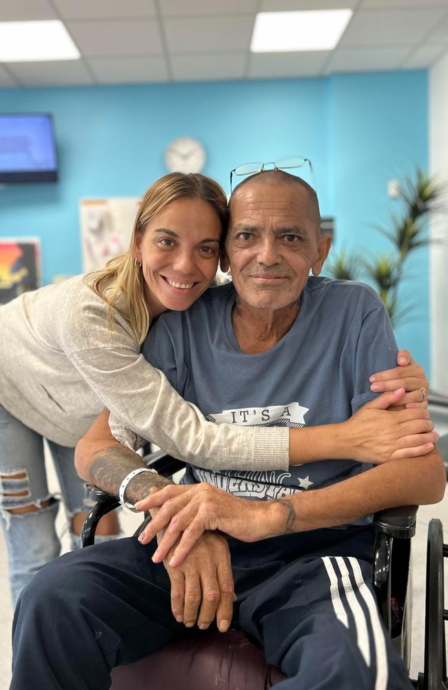 Mark Davis was dubbed the 'sickest man in the NT' after contracting melioidosis earlier this year. With his daughter in hospital. Picture: Supplied.