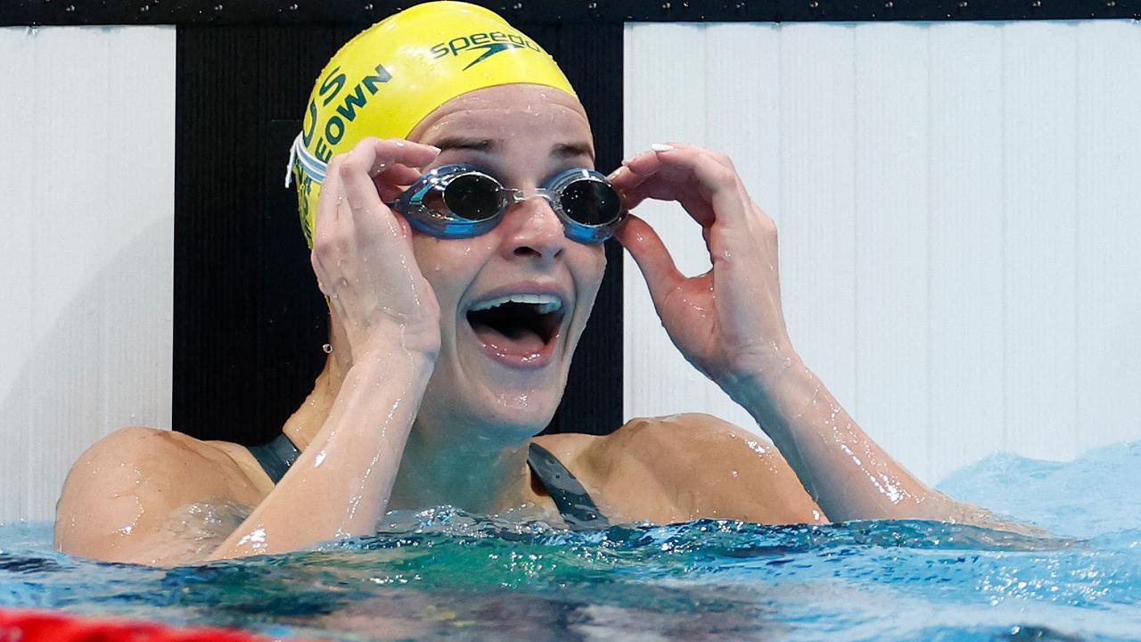 Australia's Kaylee McKeown reacts after winning gold.