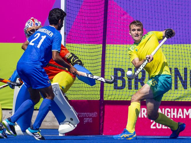 Josh Simmonds clears during the Birmingham Commonwealth Games gold medal match. Picture: Tim Clayton/Corbis via Getty Images.