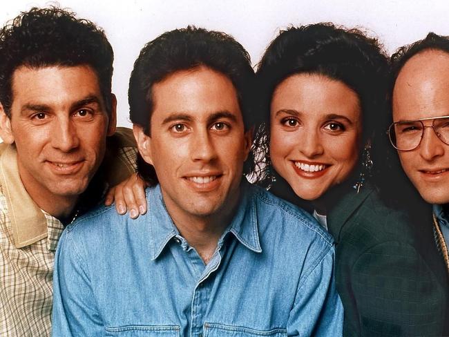 Louis-Dreyfus as Elaine in Seinfeld with Michael Richards, Jerry Seinfeld and Jason Alexander.