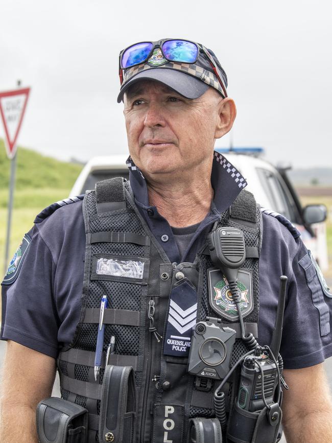 Sergeant Tim Hoffmann OIC Pittsworth Police said a local family is in mourning after a man died in floodwater at Northh Branch. Picture: Nev Madsen.