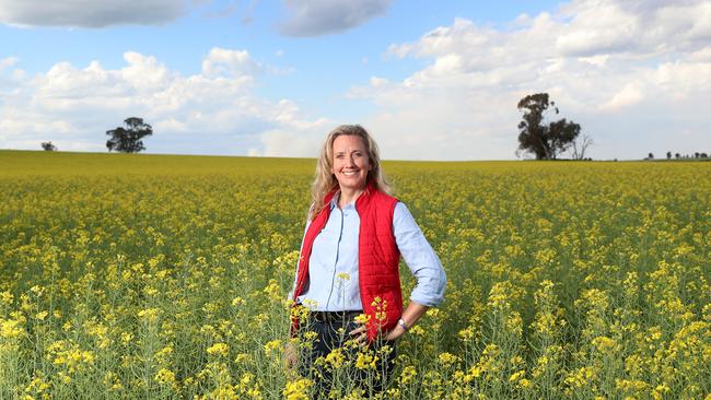 Kristina Hermanson, APAC boss at Nuveen Natural Capital, in a canola paddock near Wagga Wagga in NSW. Picture Yuri Kouzmin