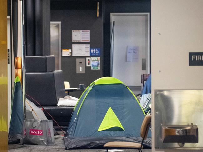 The sit-in in the Arts West building is now in its second week. Picture: Mark Stewart