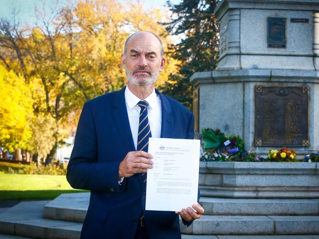 Veterans’ Affairs Minister Guy Barnet holding the decision. Picture: PATRICK GEE