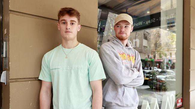 Ben Sidey and Rob Mills, from the UK, live at the Nomads Backpackers Hostel and cannot find a flat to rent. Picture: Tim Hunter