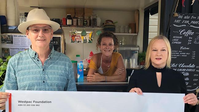 Paul Spooner when he was manager of the Byron Community Centre with Alice Lefebre and Caroline Maggs from Westpac Byron Bay.