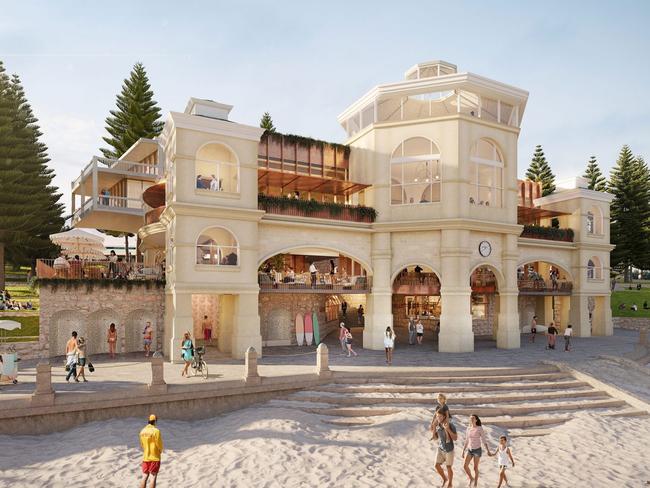 Artist impressions of the plans by Andrew Forrest's Tattarang for an overhaul of Cottesloe's Indiana Tea House, including the addition of a boutique hotel behind the structure.