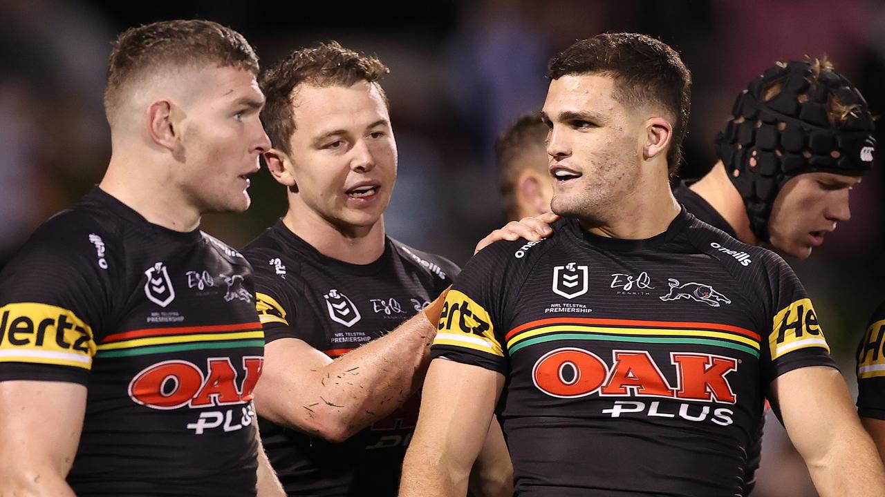 The absence of Nathan Cleary (2R) is a big boost for the Eels. Picture: Mark Kolbe/Getty Images