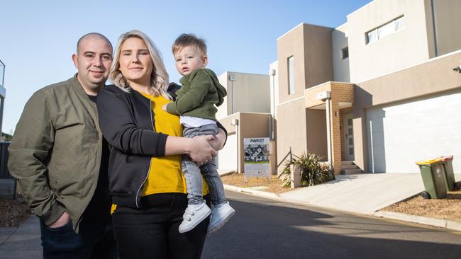 Gowanbrae came in at number ten on the top 20 list of Melbourne investor suburbs. Alissa and Daniel Carrabba with son Zakariah outside their new house. Picture: Jason Edwards