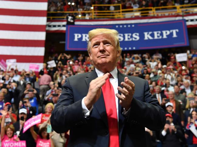 US President Donald Trump arrives for a "Make America Great Again" campaign rally at McKenzie Arena, in Chattanooga, Tennessee. Picture: AFP