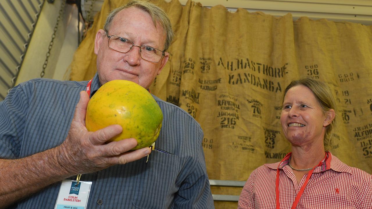 A file photo of Fruit and Veg Judge Colin Dabelstein with Annette Bambling at the Gympie Show.