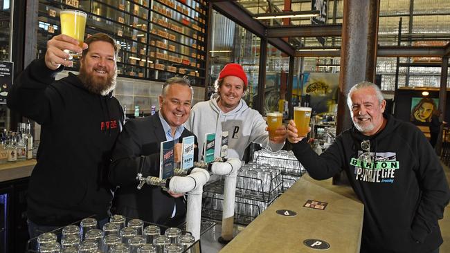 Pirate Life’s Red Proudfoot, SkyCity Adelaide general manager David Christian and Pirate Life’s Jack Cameron and Michael Cameron. Picture: Tom Huntley