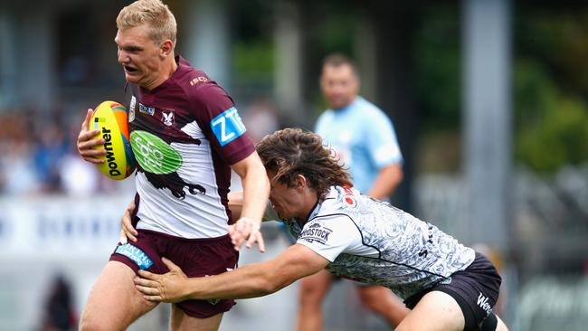 Tom Trbojevic on the charge for the Sea Eagles.