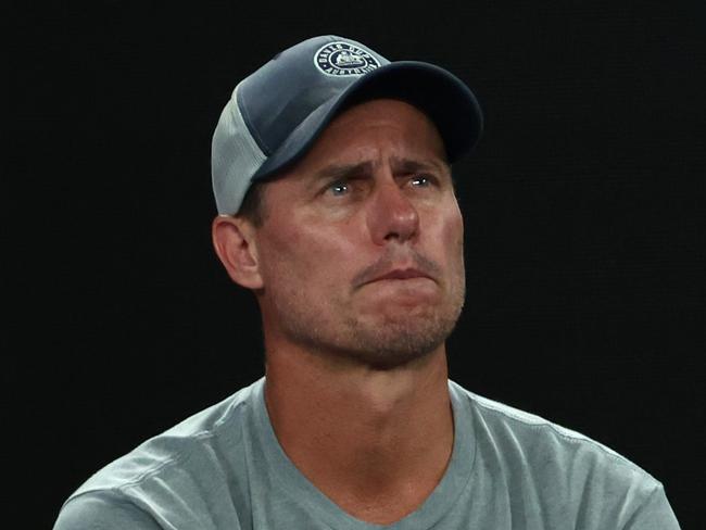 MELBOURNE, AUSTRALIA - JANUARY 20: Lleyton Hewitt watches on in the Men's Singles Fourth Round match between Alex Michelsen of the United States and Alex de Minaur of Australia during day nine of the 2025 Australian Open at Melbourne Park on January 20, 2025 in Melbourne, Australia. (Photo by Graham Denholm/Getty Images)