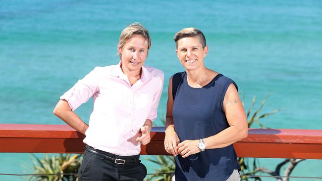 Zoe Nolan and Michelle Edwards will have a dawn wedding on January 9 when same-sex marriage legislation becomes effective. Photo taken at Rainbow Bay Lookout. Photo: Richard Gosling