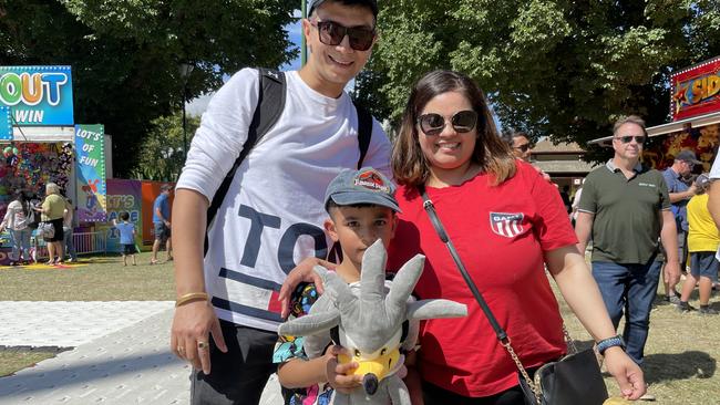 Wyndham Vale's Arun, Arya and Shilpa Sharma with the Silver Sonic toy Arya won at Moomba on Saturday, March 11.