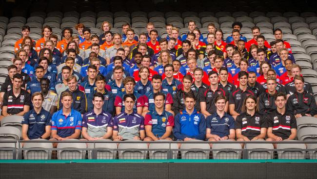 The 2017 AFL draft class at Etihad Stadium. Picture: Eugene Hyland