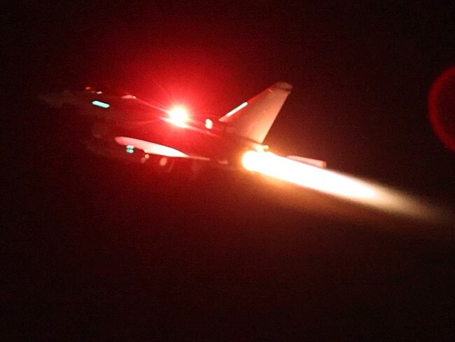 A UK RAF Typhoon aircraft joins the US-led coalition to conduct air strikes against Yemen's Houthi rebels. Picture: Getty