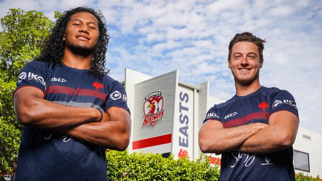 Sitili Tupouniua and Sam Verrills have re-signed with the Sydney Roosters for a further three seasons. Picture: Roosters Digital