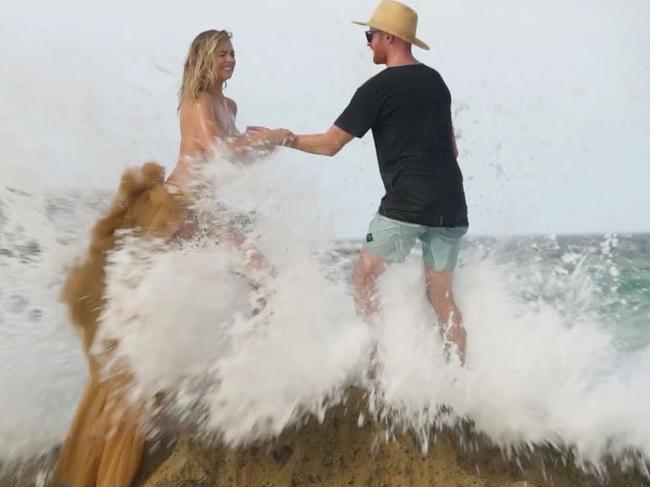 Kate Upton was swept off the rocks during a shoot.