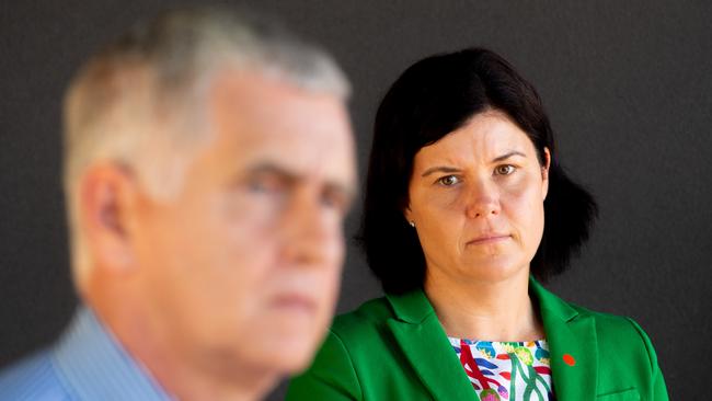 NT Chief health officer Dr Charles Pain and Health Minister Natasha Fyles. Picture: Che Chorley