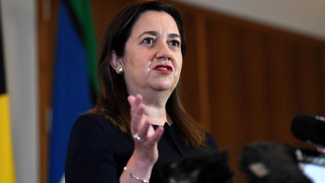 Queensland Premier Annastacia Palaszczuk during a Covid-19 update on Wednesday. Picture: NCA NewsWire / Dan Peled