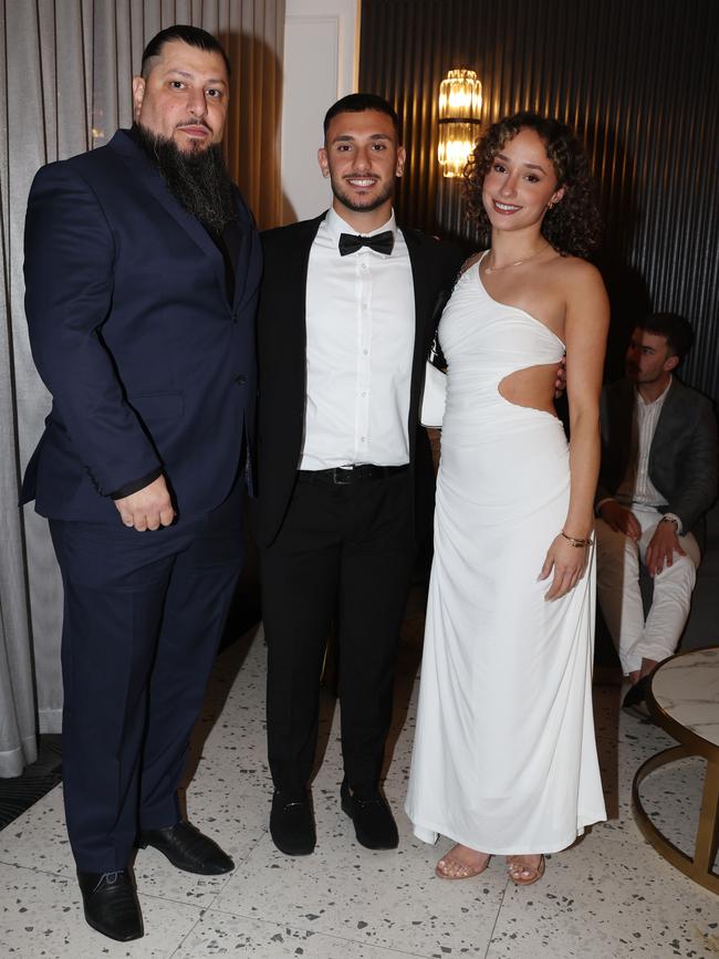 MELBOURNE, AUSTRALIA – OCTOBER 9 2024Adham Dimachki, Sacha Dimachki and Kristiana Natsis at the VAFA Awards Night at the San Remo Ballroom in Carlton on October 9, 2024Picture: Brendan Beckett