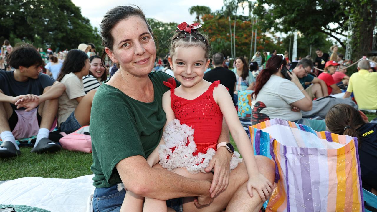 Mel Capocchi and Mila Murphy, 5, at the Carols in the Park, held at Munro Martin Parklands. Picture: Brendan Radke