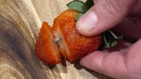 A customer has found multiple pins in strawberries purchased from a store in Stirling, SA. Picture: Anne Lentakis/Facebook