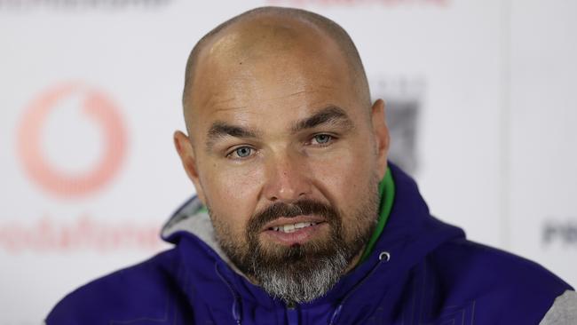 GOSFORD, AUSTRALIA – JULY 04: Warriors interim head coach Todd Payten speaks at a press conference following the round eight NRL match between the New Zealand Warriors and the Brisbane Broncos at Central Coast Stadium on July 04, 2020 in Gosford, Australia. (Photo by Mark Metcalfe/Getty Images)