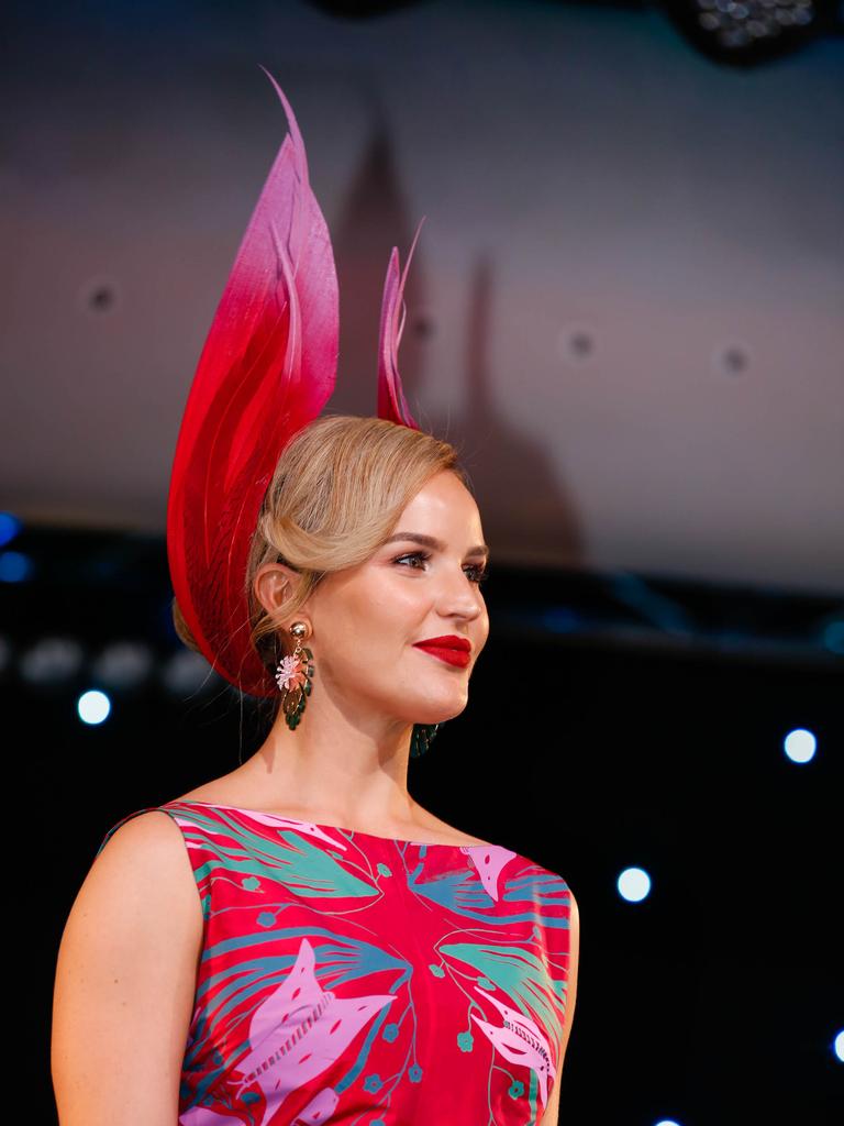 Finalist Hannah Farmer in Fashions on the Field at Bridge Toyota Ladies Day. Picture: GLENN CAMPBELL