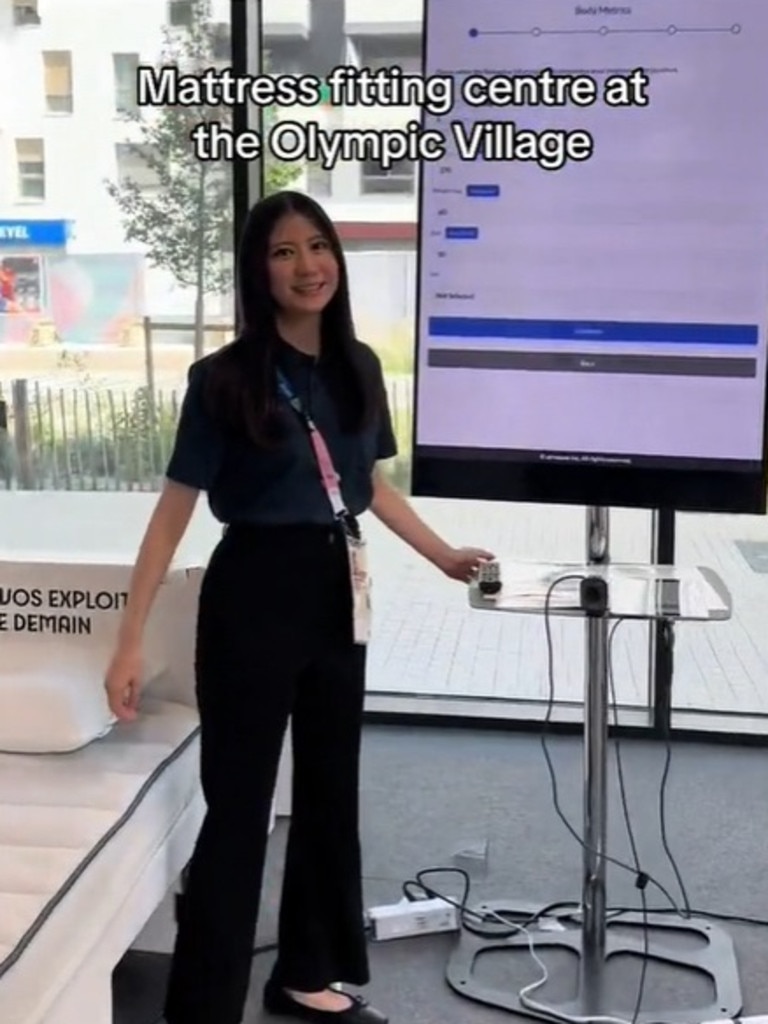 She shared footage of the ‘mattress fitting centre’ at the Olympic Village. Picture: TikTok/tinarahimii_