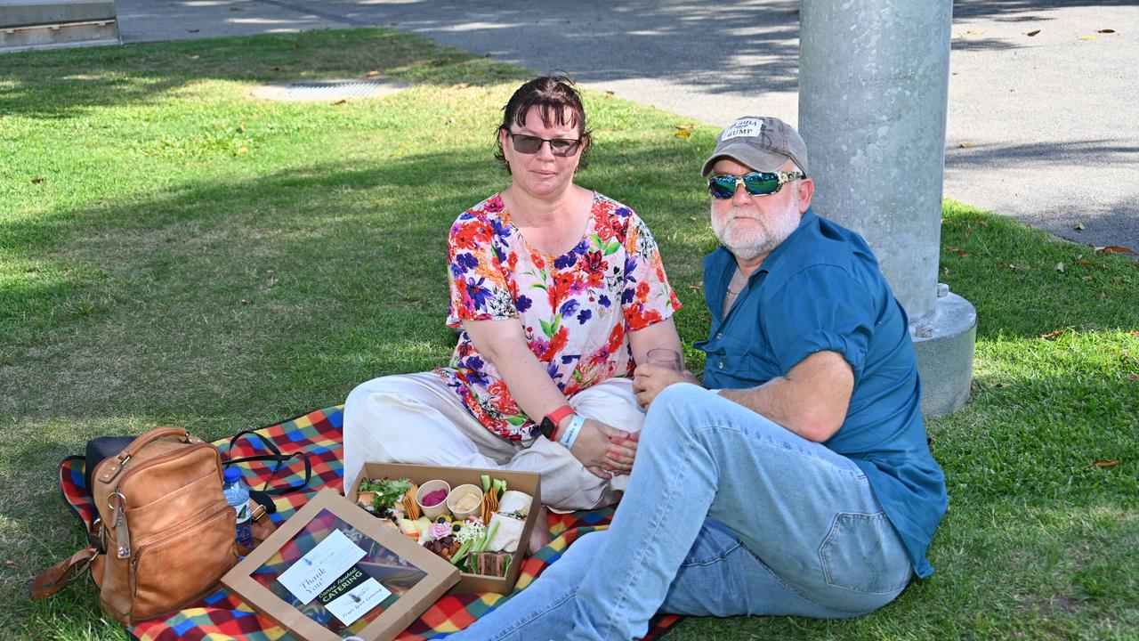 Nicola and John Clode with a Tropic Spirit Picnic box at the Cairns Food and Wine Festival on Saturday. Picture: Emily Barker