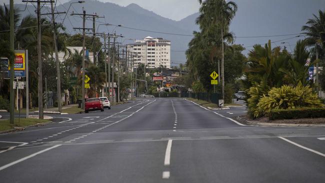 Cairns’ main thoroughfare, Sheridan Street, was deserted after the city’s lockdown came into effect at 4.30pm yesterday. Picture: Brian Cassey