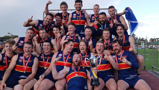 McLaren celebrates its undefeated premiership season after comfortably surpassing Willunga. Picture: Great Southern Football League