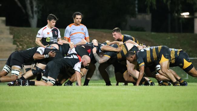 Scrum between University Pirates and Darwin Dragons A-grade teams. Picture: From The Sideline Sports Photography.