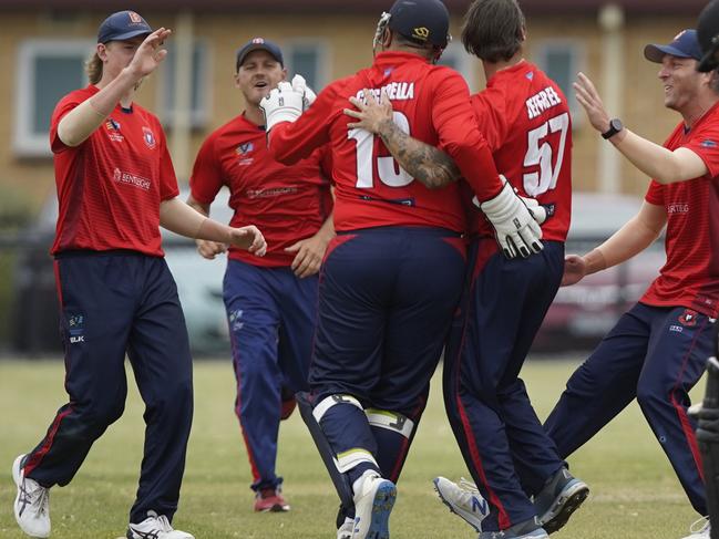 Bentleigh players celebrate a wicket as their season gathers momentum in Cricket Southern Bayside Championship Division. Picture: Valeriu Campan