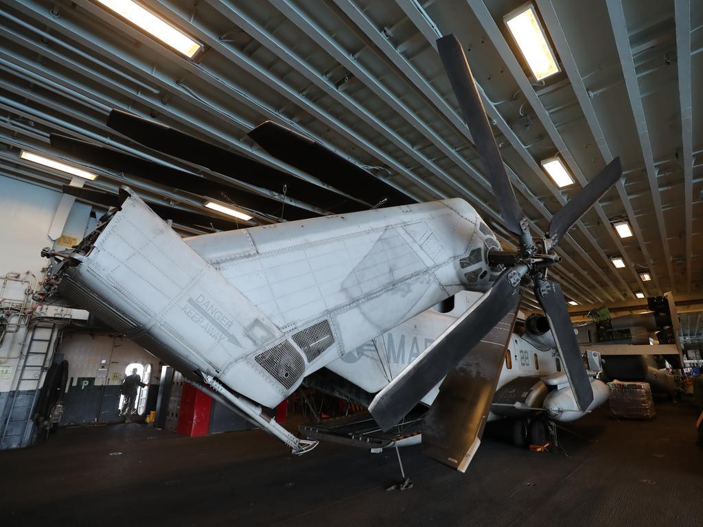 On the lower deck of the ship. Photos on board the USS Wasp. Pic Peter Wallis