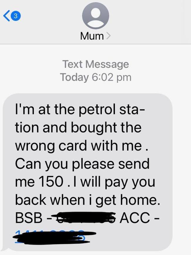 Social media users are warning each other of a worrying new variation on the 'Hi Mum' scam. Picture: Facebook