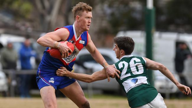 From an AFL draft prospect to a key finals figure in the NFL. Liam Hunt is a ball magnet for North Heidelberg. Picture: Nathan McNeill.