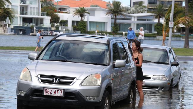 Flooding from the King tide at Budds Beach at Surfers Paradise was made worse by the approaching storm system. Picture Glenn Hampson