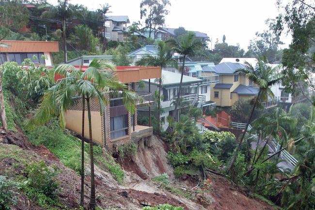 JUNE 30, 2005: Flooding on the Gold Coast. Landslide at Lansell Avenue, Currumbin.