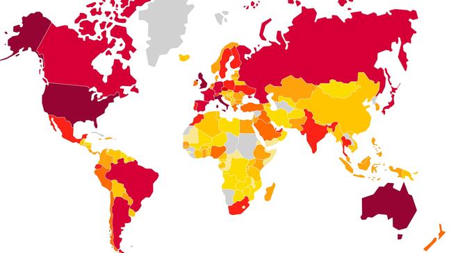 A heat map of sextortion attempts blocked by Avast shows Australia is considered a high-risk country. Picture: Supplied via NCA NewsWire