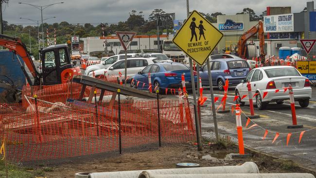 The roadworks at the notorious Sunbury roundabout late last year. Picture: Rob Leeson