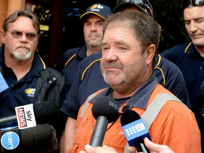 Crediters meeting at the Westlands Hotel Motel Conference room in Whyalla regarding the Arrium Steelworks restructure. Steelmaker Paul Pacini 53 of Whyalla speaks to the media before the meeting. Picture Campbell Brodie.