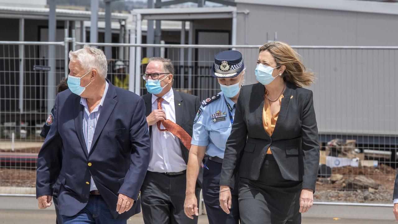 John Wagner with Annastacia Palaszczuk at the Wellcamp quarantine hub. Picture: Nev Madsen.