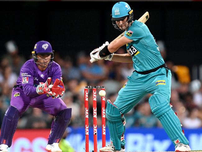 BRISBANE, AUSTRALIA - DECEMBER 27: Jack Wildermuth of the Heat plays a shot during the Big Bash League match between the Brisbane Heat and the Hobart Hurricanes at The Gabba, on December 27, 2020, in Brisbane, Australia. (Photo by Bradley Kanaris/Getty Images)