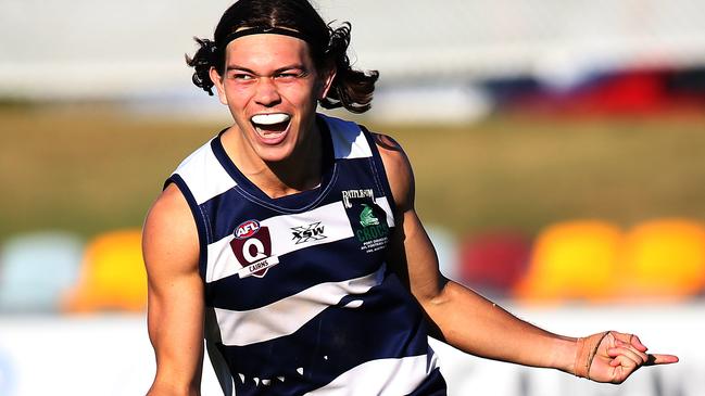 AFL Cairns 2019 AFL Cairns Seniors Semi Final between Port Douglas and South Cairns at Cazalys Stadium. Crocs' Joshua Mawson celebrates kicking a goal. PICTURE: STEWART MCLEAN