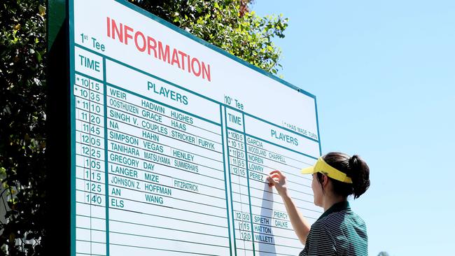 AUGUSTA, GA — APRIL 04: An information board is displayed during a practice round prior to the start of the 2017 Masters Tournament at Augusta National Golf Club on April 4, 2017 in Augusta, Georgia. Andrew Redington/Getty Images/AFP == FOR NEWSPAPERS, INTERNET, TELCOS &amp; TELEVISION USE ONLY ==