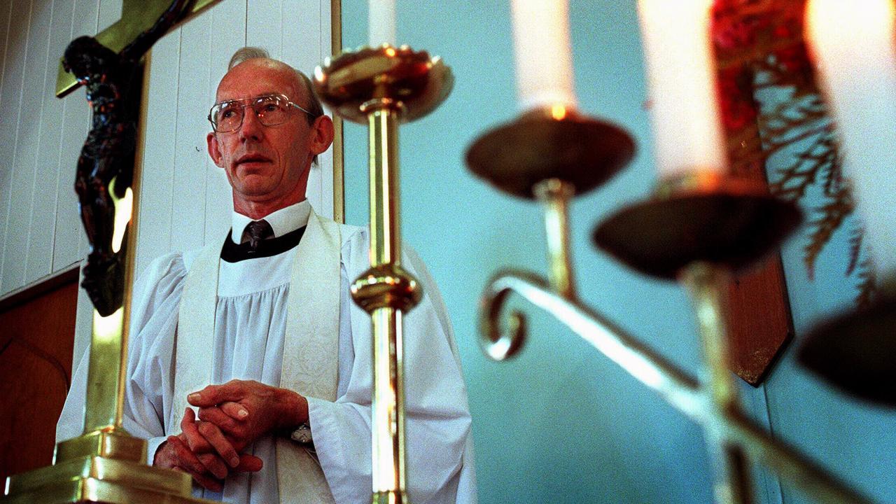 Pastor August Fricke conducting service at the Gympie Zion Lutheran church in 1997.